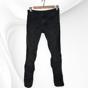 MAJE Denim Front Ponte Back Hybrid Pants Jeans Skinny Ripped Mid Rise Black 40 8